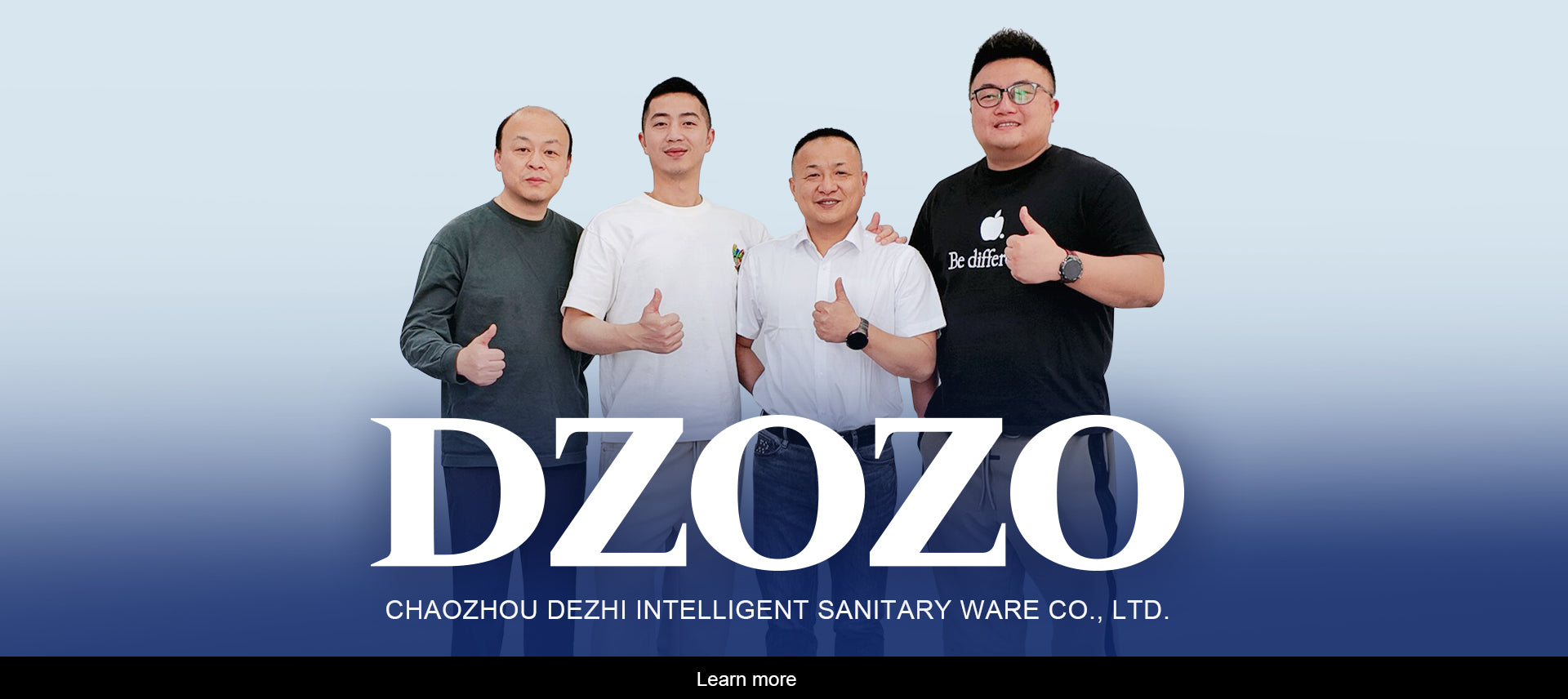 DZOZO smart toilet leadership team at the factory, including product, R&D and global sales specialists