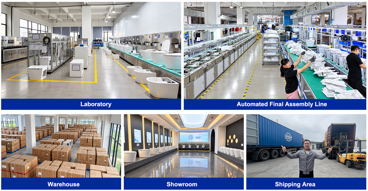 DZOZO smart toilet factory certifications and quality control facilities, including ETL, ISO, WaterMark, CE, cUPC and SAA