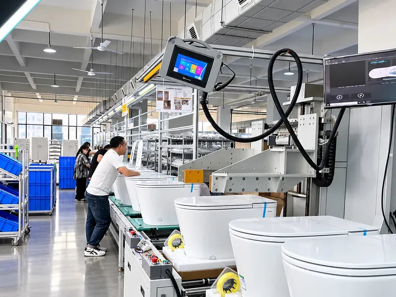 Final smart toilet quality inspection before export packaging and shipment